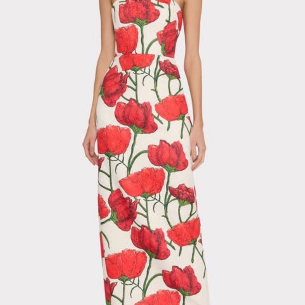 Milly Strapless Orion Red Peonia Jacquard Dress